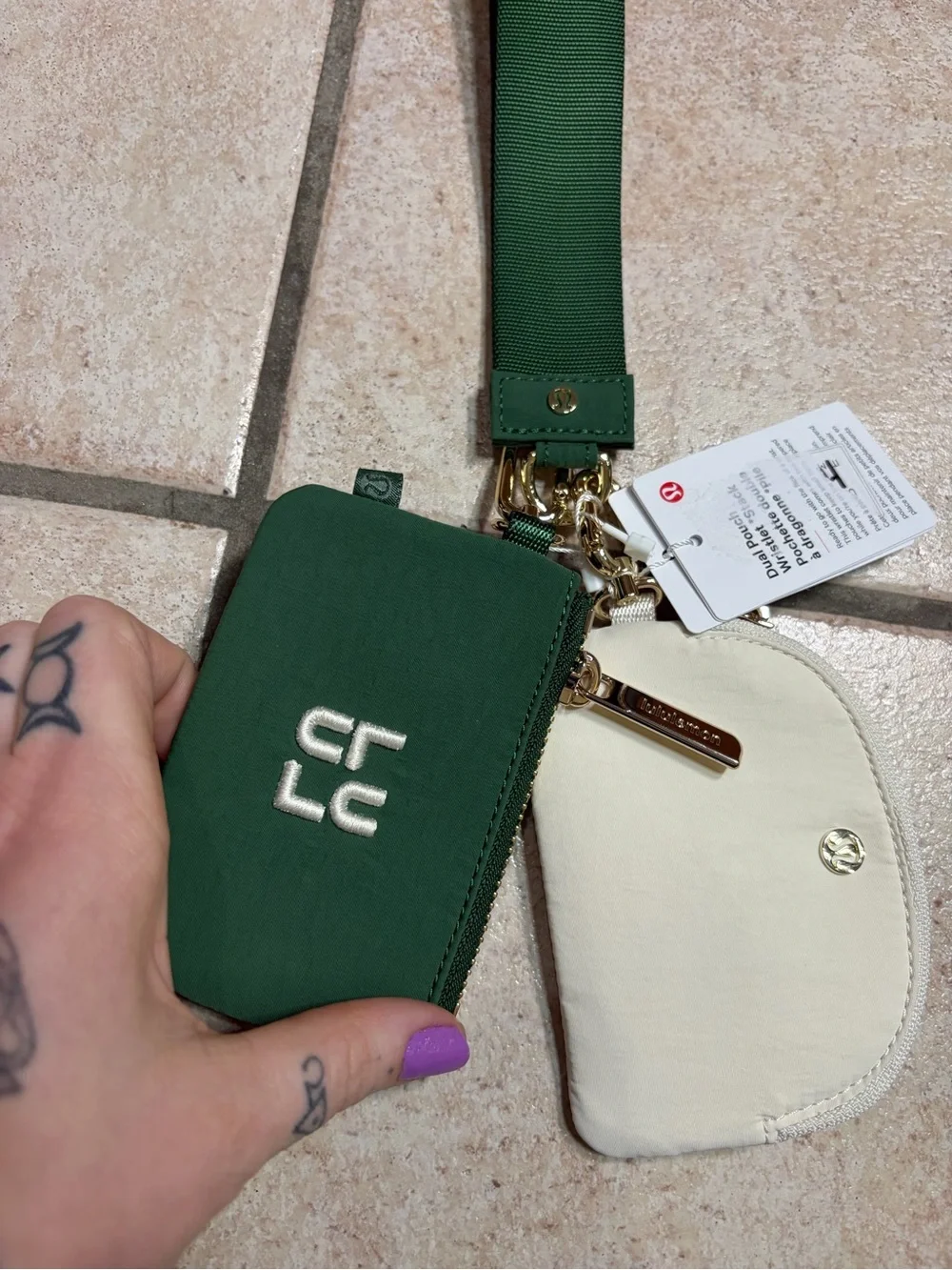 NWT Lululemon Dual Pouch Wristlet *Stack (Ivy Grove/Light Ivory/Gold)